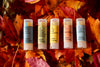 Lip balms in the autumn leaves